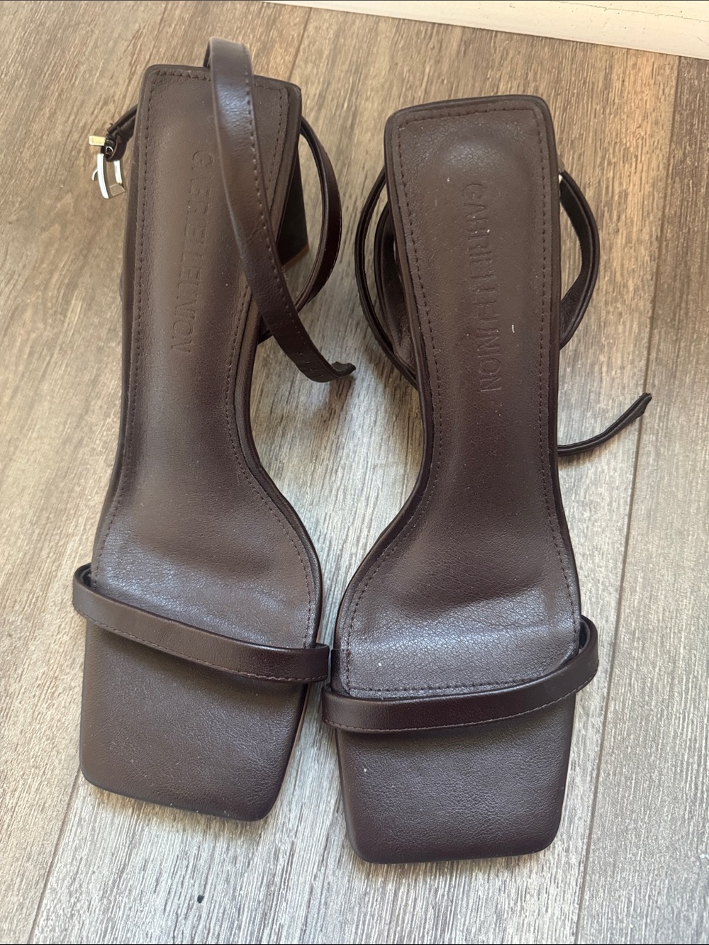 Gabrielle Union  Dark Brown Square-Toe Strappy Heels